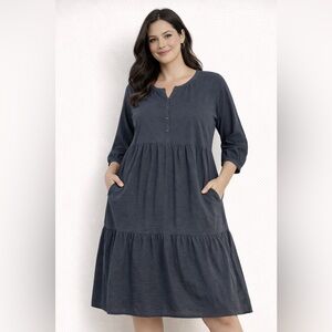 Old Navy Black Maxi Dress Button Front Tiered Pockets 3/4 Sleeve L